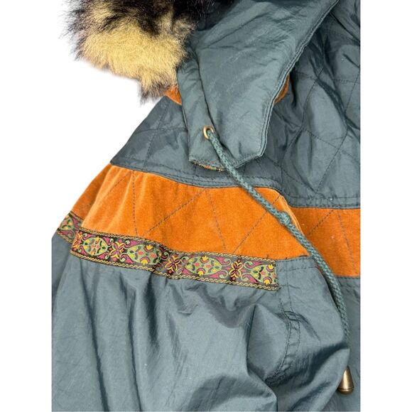 Vintage Julia Michaels Women’s Large Parka Coat Dark Green Suede Accents 90s - Picture 3 of 10